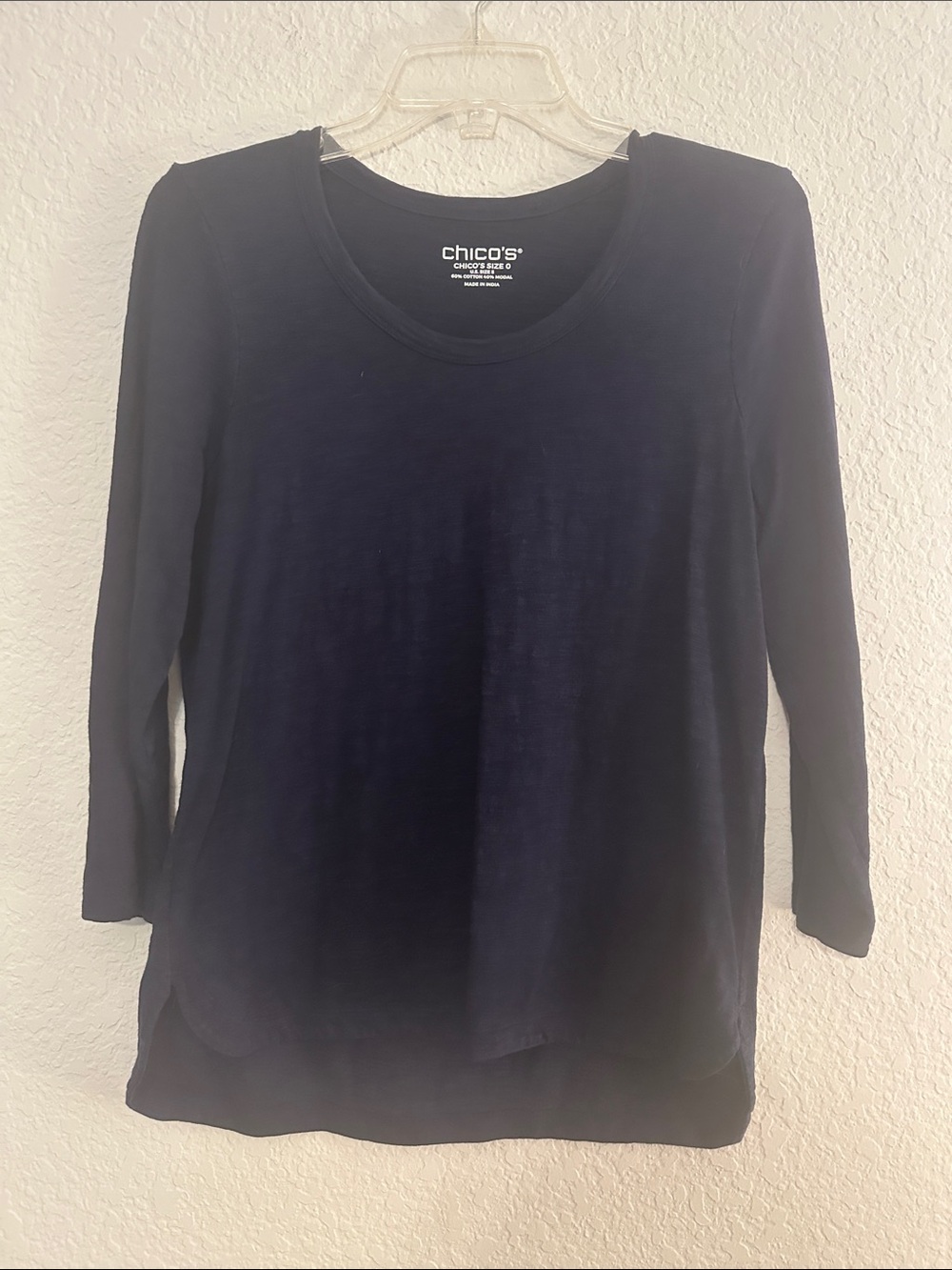 Chico's Navy Long Sleeve Scoop Neck Top